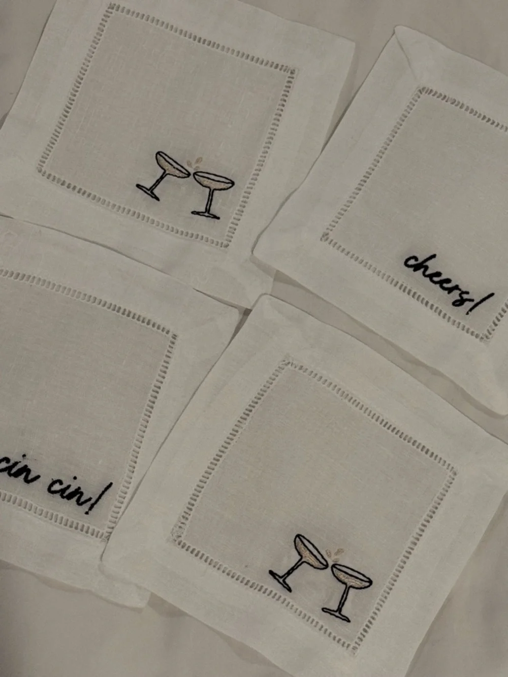 Champagne Embroidered Cocktail Napkins/Coasters